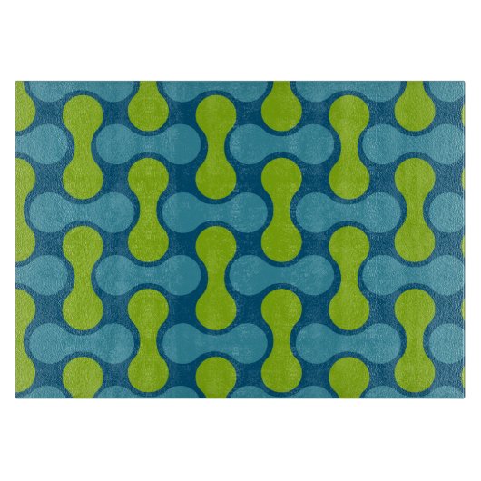 Planche À Découper Motif géométrique Abstrait rétro en bleu et vert (Devant)