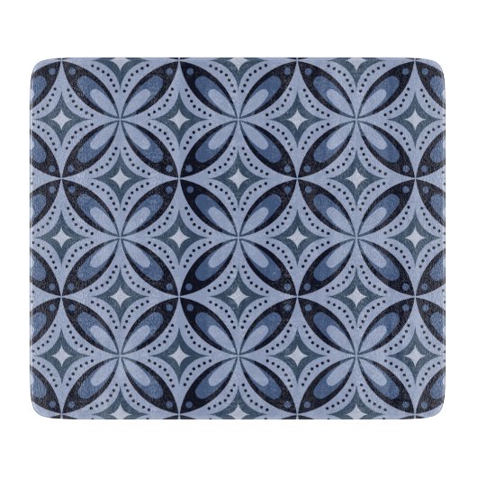 Planche À Découper Motif géométrique bleu de style rétro (Devant)