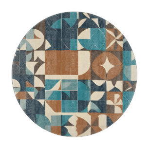 Planche À Découper Motif géométrique bleu foncé, sarcelle, marron et