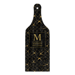 Planche À Découper Motif géométrique de luxe pailleté noir et or