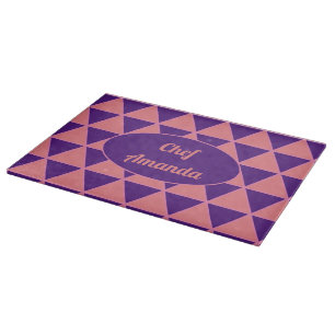 Planche À Découper Motif graphique rose violet avec nom