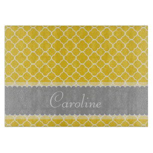 Planche À Découper Motif gris blanc jaune personnalisé de Quatrefoil