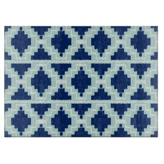 Planche À Découper Motif Ikat Aztec - Indigo et bleu clair (Devant)
