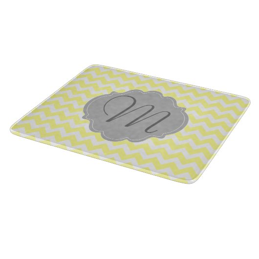 Planche À Découper Motif jaune-clair et gris décoré d'un monogramme (Coin)