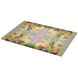 Planche À Découper Motif jaune d'orchidées