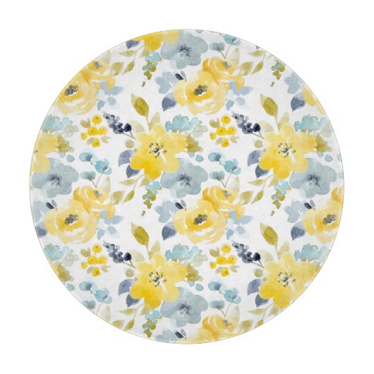 Planche À Découper Motif jaune et bleu d'aquarelle (Devant)