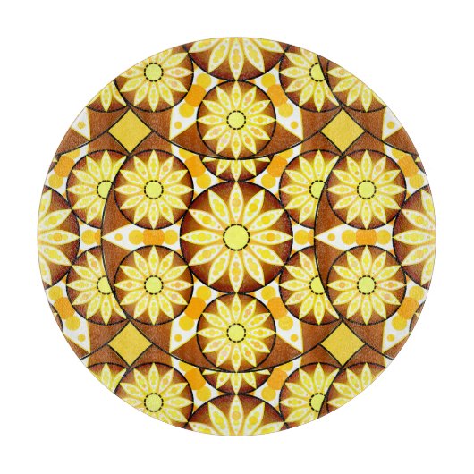 Planche À Découper Motif Mandala, tons marron et or (Devant)