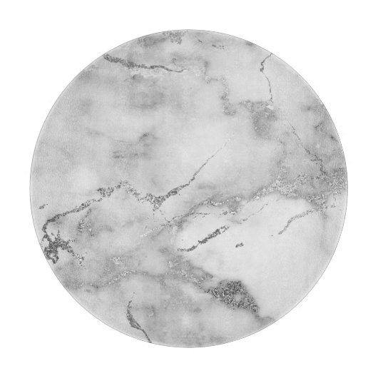 Planche À Découper Motif marbre blanc et argent moderne (Devant)