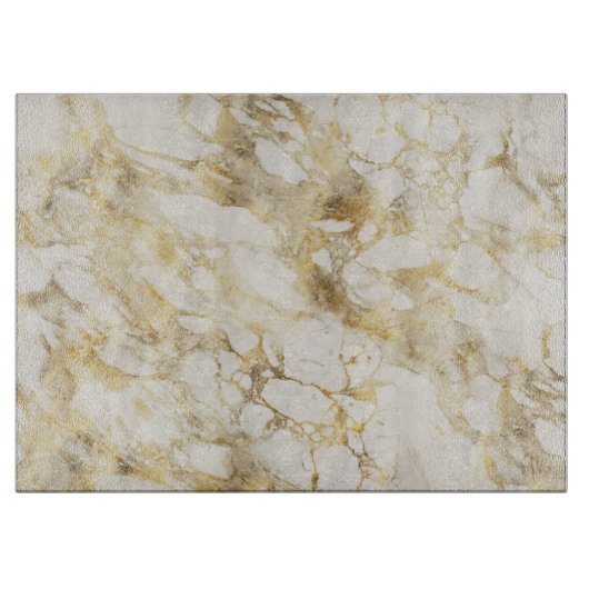 Planche À Découper Motif Marbre Blanc et Or Moderne (Devant)
