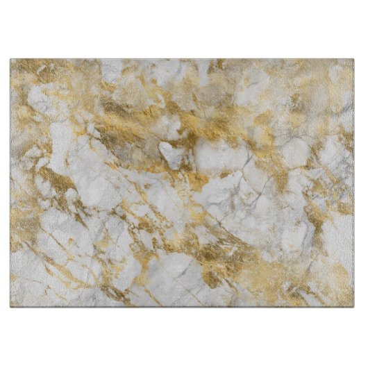 Planche À Découper Motif marbre blanc et or moderne (Devant)