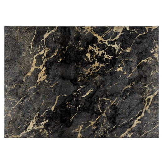 Planche À Découper Motif marbre noir et or moderne (Devant)