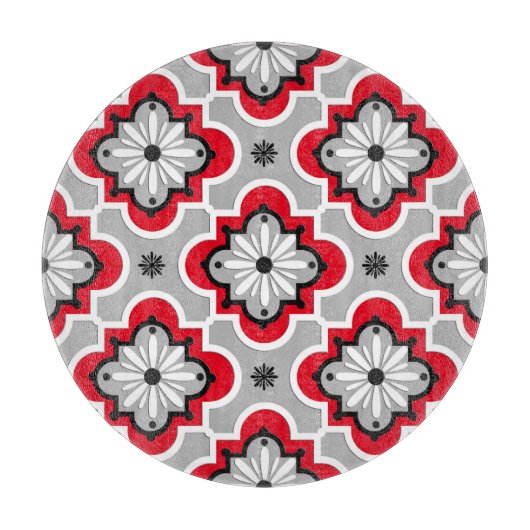 Planche À Découper Motif marocain en tuiles - Gris et Rouge (Devant)