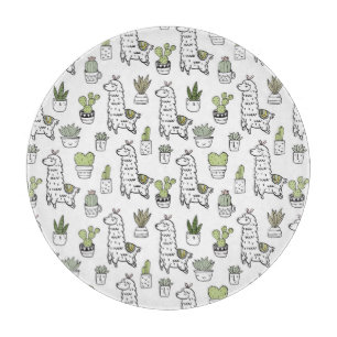 Planche À Découper Motif mignon d'alpaga et de cactus