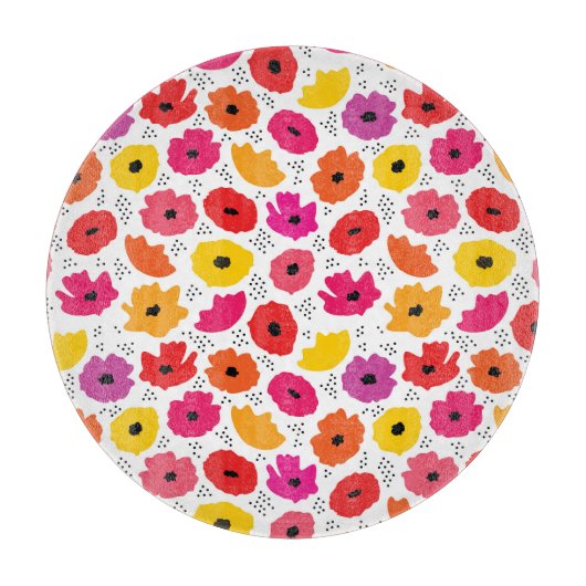 Planche À Découper Motif moderne Pavot Rose Rouge Orange Floral Point (Devant)
