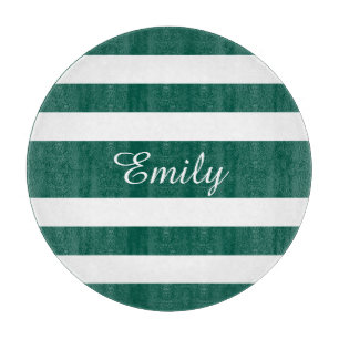 Planche À Découper Motif moderne vert rayé Nom