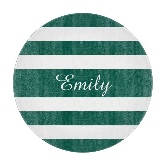 Planche À Découper Motif moderne vert rayé Nom (Devant)