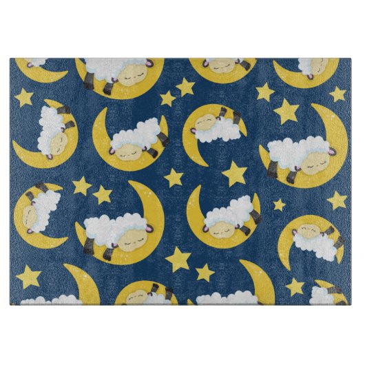 Planche À Découper Motif mouton, Mouton couché, Lune, Étoiles (Devant)