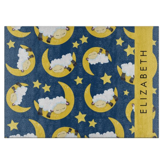 Planche À Découper Motif mouton, Mouton dormant, Lune, Votre Nom (Devant)