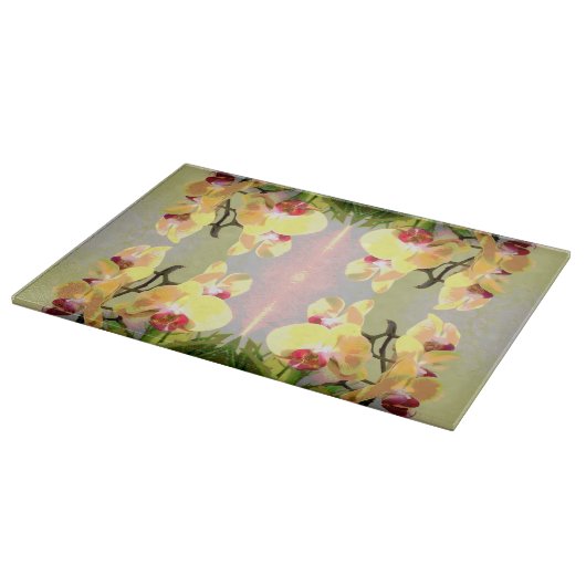 Planche À Découper Motif Orchidées Jaunes (Coin)