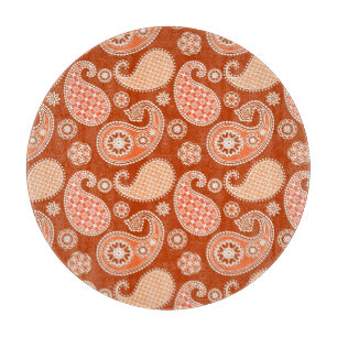 Planche À Découper Motif Paisley, orange mandarin et blanc