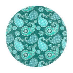 Planche À Découper Motif Paisley, Turquoise, Aqua et Blanc