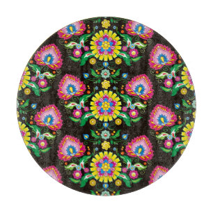 Planche À Découper Motif populaire fleurie : tuiles rétro colorées