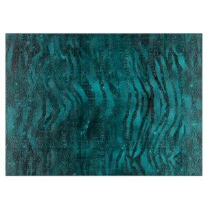 Planche À Découper Motif Rayures de Tigre Pailleté Glam Teal Ombre