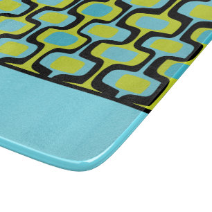 Planche À Découper Motif Rétro Moderne Milieu de Siècle Aqua Lime Noi