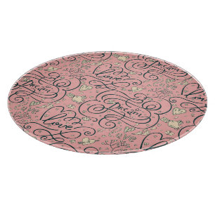 Planche À Découper Motif romantique avec des coeurs et des oiseaux