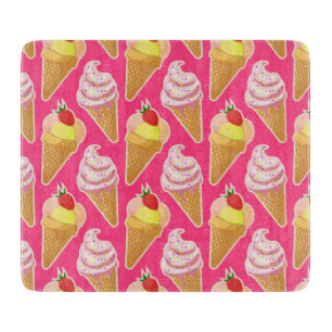 Planche À Découper Motif rose Kawaii avec crème glacée aux fraises