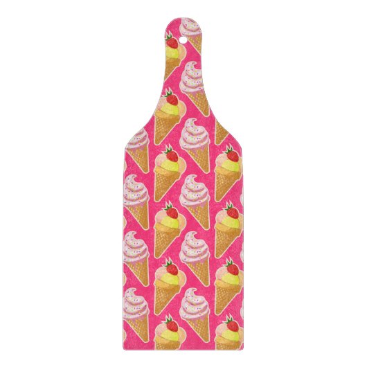 Planche À Découper Motif rose Kawaii avec crème glacée aux fraises (Devant)
