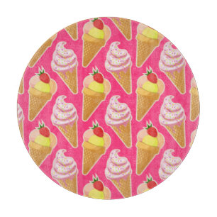 Planche À Découper Motif rose Kawaii avec crème glacée aux fraises
