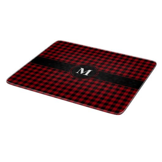 Planche À Découper Motif rouge Monogramme moderne (Coin)
