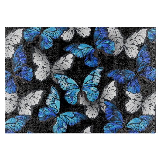 Planche À Découper Motif sans couleur foncée avec papillons bleus Mor (Devant)