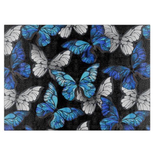 Planche À Découper Motif sans couleur foncée avec papillons bleus Mor (Devant)