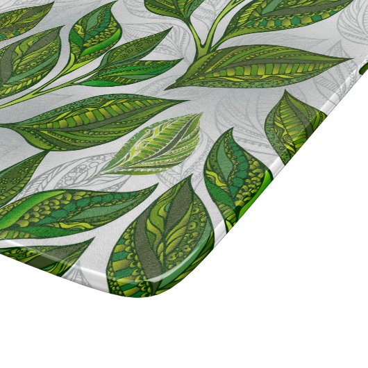 Planche À Découper Motif sans couture avec Feuilles de thé vert (Coin)