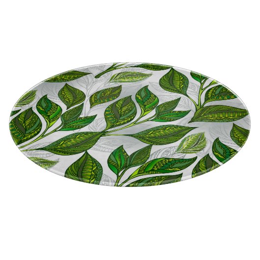 Planche À Découper Motif sans couture avec Feuilles de thé vert (Coin)