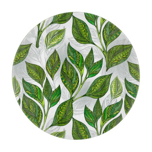 Planche À Découper Motif sans couture avec Feuilles de thé vert (Devant)