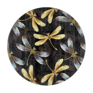 Planche À Découper Motif sans couture avec libellules d'or