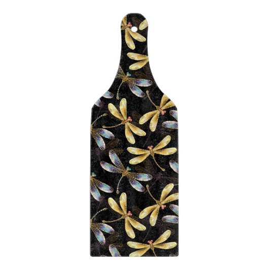 Planche À Découper Motif sans couture avec libellules d'or (Devant)