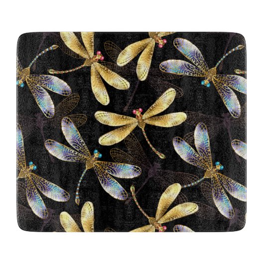 Planche À Découper Motif sans couture avec libellules d'or (Devant)