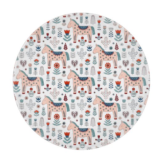 Planche À Découper Motif scandinave d'art populaire de cheval (Devant)