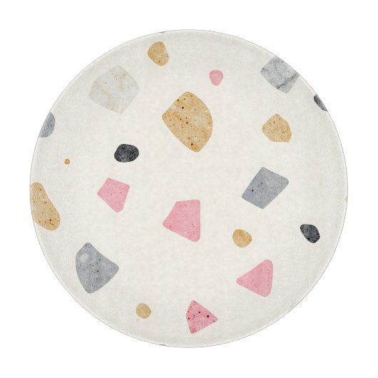 Planche À Découper Motif Terrazzo Abstrait Rose Gris Or (Devant)