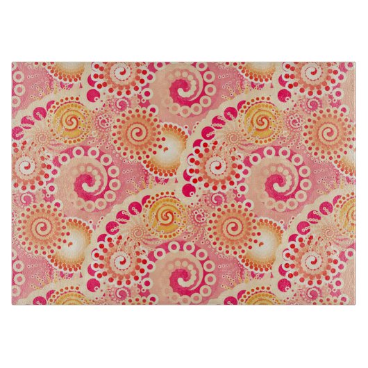 Planche À Découper Motif tourbillon fractal, corail, pêche (Devant)