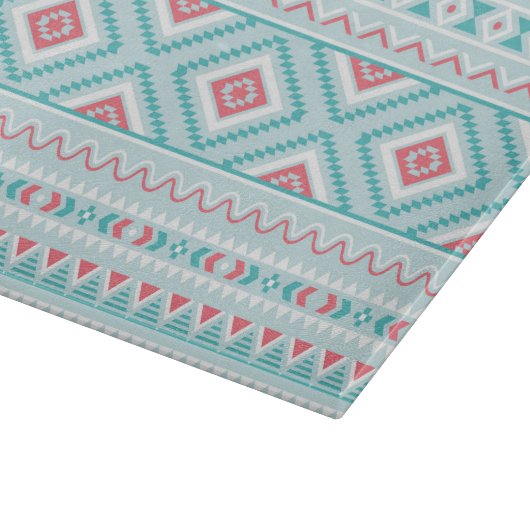 Planche À Découper Motif tribal aztèque turquoise et rose (Coin)