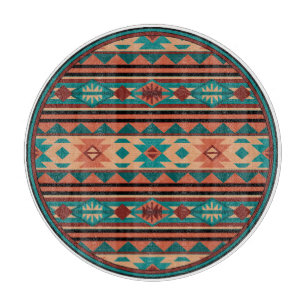 Planche À Découper Motif Tribal Sud-Ouest Turquoise Terracotta