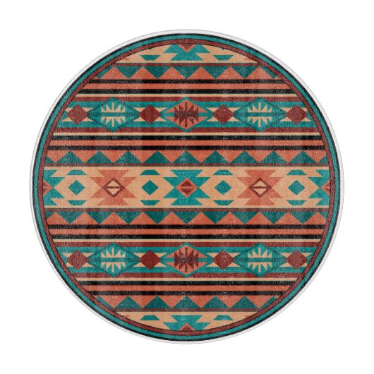 Planche À Découper Motif Tribal Sud-Ouest Turquoise Terracotta (Devant)