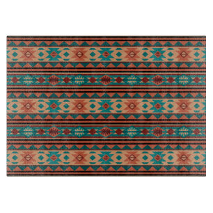 Planche À Découper Motif Tribal Sud-Ouest Turquoise Terracotta