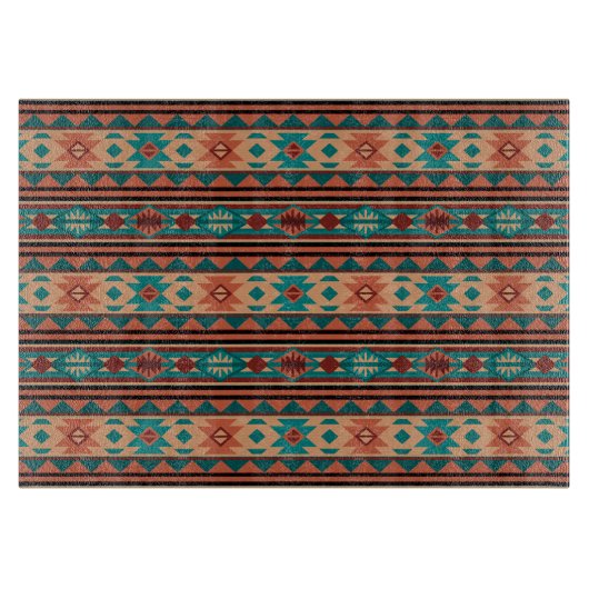 Planche À Découper Motif Tribal Sud-Ouest Turquoise Terracotta (Devant)