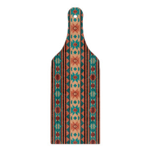 Planche À Découper Motif Tribal Sud-Ouest Turquoise Terracotta